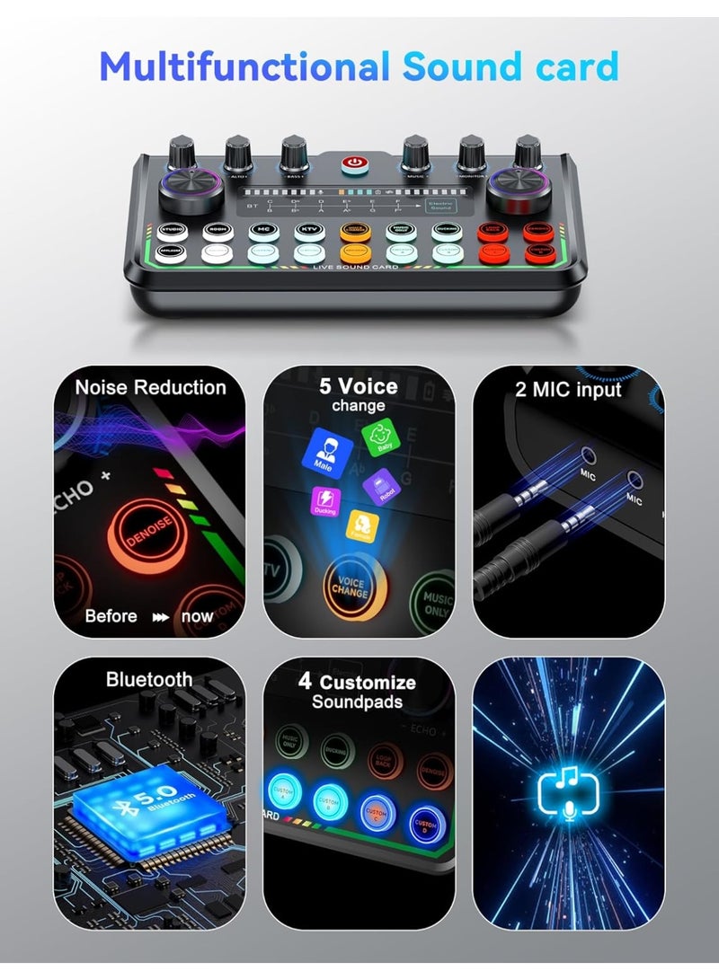 SINWE Professional P99 Sound Card Podcast Equipment Pack, Sinwe Audio Interface, All-in-One Podcast Production Studio with 3.5mm Microphone, Perfect for Live Streaming, Gaming, Singing, YouTube - Image 5